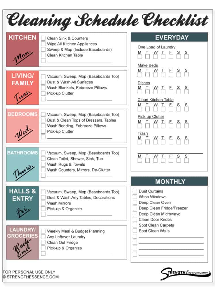 daily house cleaning schedule pdf