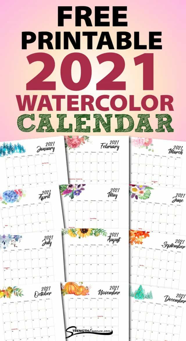 FREE Floral Printable Calendar 2021 PDF Strength Essence
